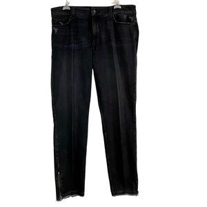 NYDJ Ami Skinny Ankle Black Denim Jeans Size 12 Zipper Raw Hem Cropped